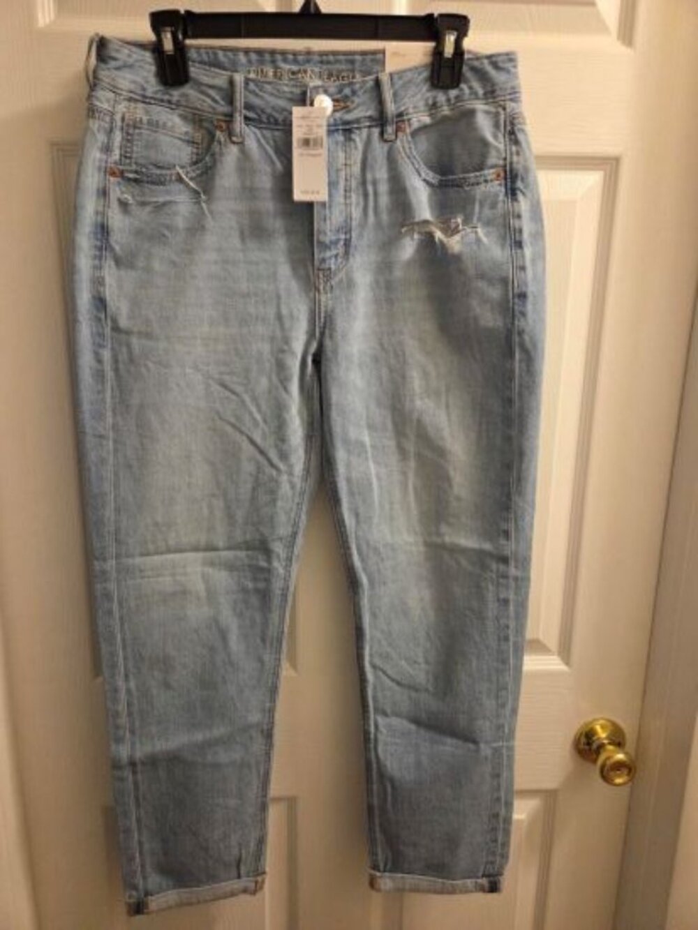 American Eagle Women's Blue Denim Jeans Light Wash Button 5-Pocket Logo Size 4